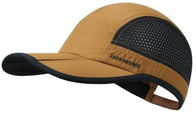 GADIEMKENSD Folding Running Man Hat,Visors Sport Cap Summer Mesh Quick-Drying Hat Women Baseball Cap Hiking Breathable Waterproof Trucker Hat with 3.54in Brim 19-24in Adjustable Unisex Hat 63g Camel