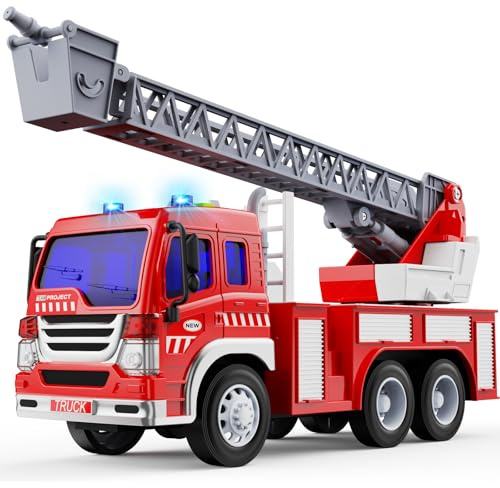 GizmoVine Feuerwehrauto Groß, Feuerwehr Auto Spielzeug mit Drehleiter, Sound und Licht, Große Spielzeugauto, Fire Truck Fahrzeuge, Geschenke für Jungen, Kinder Löschfahrzeug ab 3 4 5 6 7 8 Jahre