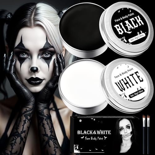 Halloween Schminke Schwarz Weiß Make up Set Kinderschminke Fasching | Bodypainting Farben, Theaterschminke, Face Paint Für Erwachsene Kinder, Körperfarbe Fasching SFX Zombie Makeup 60g