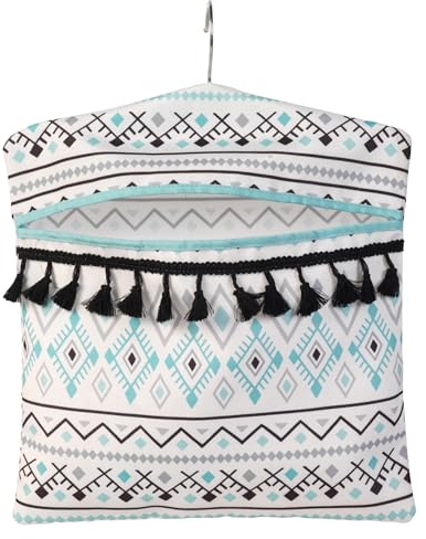 Beldray Wäscheklammerbeutel mit Haken, wasserdichte Wäschetasche, Aufbewahrung bis 50 Klammern, 33 x 30 cm, mit Quasten, vordere Öffnung, Waschzubehör, Aztec Design, LA081551EU7
