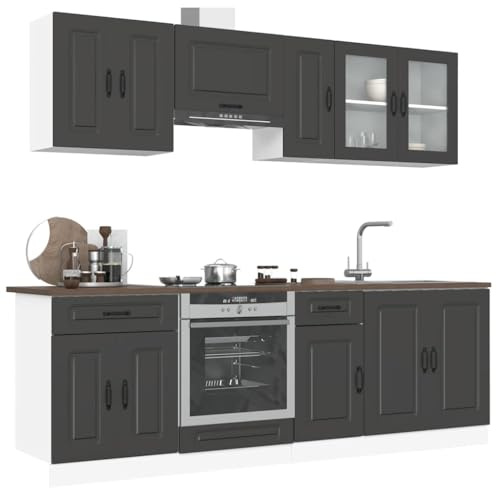 Emmtore 8-TLG.Küchenschrank-Set Holzwerkstoff, Küchenzeile Einbauküche, Schrank-Set, Unterschrank, Küchenschrank, Hängeschrank,Schwarz