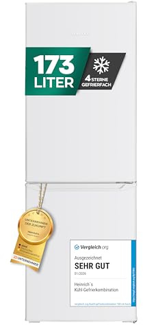 Heinrich´s Kühlgefrierkombination 173L Gesamtvolumen, 121L Kühlvolumen, 52L Gefriervolumen, LED Beleuchtung,Türanschlag wechselbar, leise 40dB, große Tiefkühlboxen, 7Temperaturstufen,(weiß)