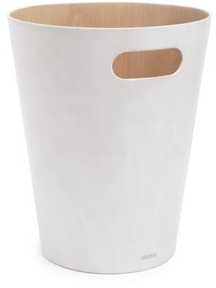 Umbra Woodrow Abfalleimer – Zweifarbiger Holz Papierkorb für Büro, Badezimmer, Wohnzimmer und Mehr, 7,5l Fassungsvermögen, Weiss/Natur