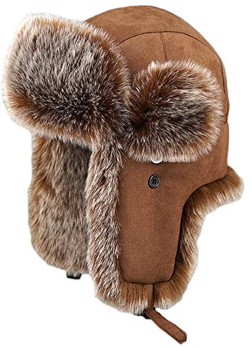 Insun Unisex Fliegermütze Wildleder Winddicht Trappermütze Warme Kunstfell Russische Mütze Braun L