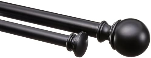 Amazon Basics Ausziehbare Doppel-Gardinenstange mit Kugelendstücken, 19 mm Durchmesser, 183 bis 366 cm, Schwarz