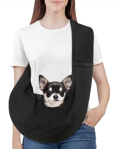 Pawaboo Hundetragetasche Welpen, Tragbare Transporttasche für Hunde Bis zu 12 lbs, Tragetuch Hunde Katzen, Outdoor Hund Tragetuch Haustiere Umhängetasche für Klein Hund Katze, Schwarz