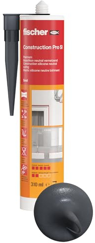 fischer Premium-Bausilikon, geruchsarmes Silikon, wetterfeste Dichtmasse für Innen & Außen, Kartusche für zahlreiche Anwendungen und Baustoffe, Langzeitschutz vor Schimmel, 310 ml, schiefergrau