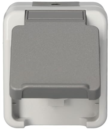 Schneider Electric Merten Schuko-Steckdose, 1-fach, MEG2301-8029 | Mit Klappdeckel, Aufputz, IP44, Aquastar, lichtgrau, thermoplastisch, 1 Stück