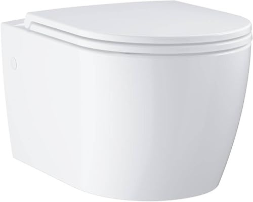 GROHE Start Round, Wand-WC spülrandlos, Set mit WC-Sitz Soft Close | Tiefspüler für Unterputz-Spülkasten, Abgang waagerecht, Sitz mit Quick Release abnehmbar (alpinweiß, 103848SH00)