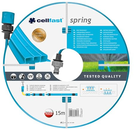 CELLFAST Gartenschlauch Sprüchschlauch Dreikanalbewässerungsschlauch Set Mit Verbindungsstücken Tropfschlauch Garn UV Beständig Perlschlauch Komplett Bewässerungssystem 1 2 Zoll 15 Meter Spring