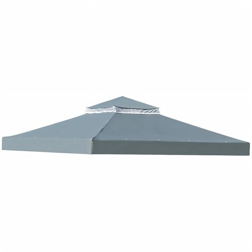 OKYUK Ersatzdach für Pavillon Wasserdichtes,mit atmungsaktivem Netz UV-beständig & stabil, doppelte Dachkonstruktion, inkl. Ablauflöcher, ideal für Gartenlauben (3x3M Grau)