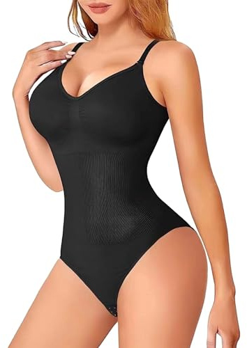 MELARQT Shapewear Damen Body, Miederbody Stark Formend, Bodysuit Women, Bauchweg Body Shaper Damen, Bequemer Formende Bodys, Stringbody mit Verstellbarer Schultergur, Atmungsaktiven Materialien S/M