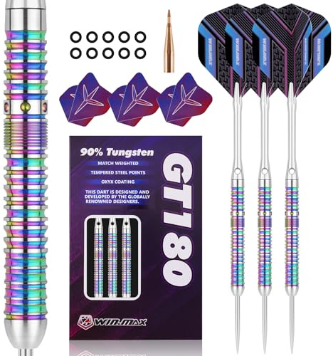 WIN.MAX Dartpfeile mit Metallspitze 90% Tungsten 3 Stück 90% Wolfram Stahl Darts 24 Gramm Dart professionelle Stahlpfeile mit Metallspitzen