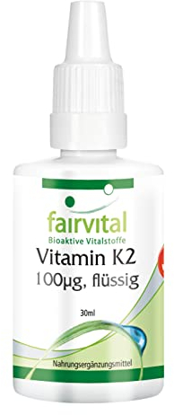 fairvital Vitamin K2 MK-7 Tropfen 100µg, 30ml, All-Trans Gehalt mind. 99,5%, Natürlich und fermentiert aus Natto
