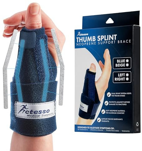 Actesso Neopren Daumenbandage – Daumenschiene in Einheitsgröße zur Linderung bei De Quervain, Sehnenscheidenentzündung, Arthrose, Schnappdaumen, Verstauchungen (Blau, Einheitsgröße, Rechts)