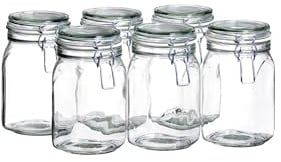 Mäser 925340 Gothika, Einmachgläser 1 l, 6er Set, made in Germany, Vorratsgläser mit Deckel und Drahtbügel zum luftdichten Aufbewahren, Einkochen und Einlegen, Glas, transparent