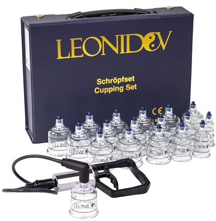 Leonidov® Schröpfset mit 17 Schröpfköpfen und Handpumpe – Schröpfen Set aus bruchfestem Kunststoff, inklusive Vakuumpumpe mit regulierbarer Saugleistung
