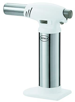 RÖSLE Flambierbrenner, Hochwertiger Gasbrenner zum Flambieren von Speisen wie Crème Brûlée, stufenlose Flammenregulierung bis zu 1300°C, ABS, Edelstahl 18/10, Weiß