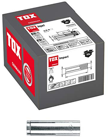TOX Einschlaganker Impact M12 x 50, 50 Stk. | Metalldübel für Schwerlast-Befestigungen in Beton, kurze Verankerungstiefe, 02910006