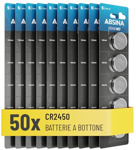 ABSINA CR2450 Knopfzelle 50er Pack - CR 2450 3V Knopfzellen auslaufsicher & mit Langer Haltbarkeit - CR 2450 Batterien, Knopfzellen CR2450, Batterie 2450, Batterien 2450 Knopfzelle Großpackung