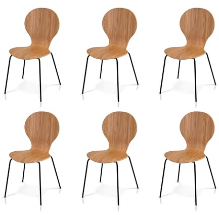 KHG 6er Set Stapelstühle Esszimmerstuhl Stuhl aus Schichtholz mit Eiche-Dekor - Sitzhöhe 45 cm, Stuhlbeine aus Metall - stapelbar für Esszimmer Gastronomie Büro