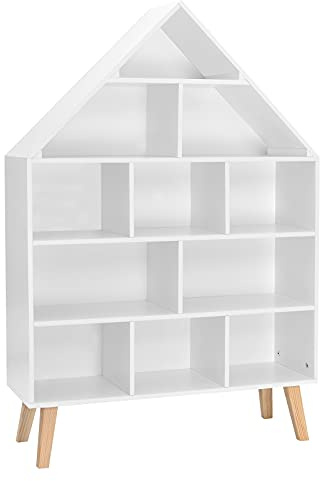 WOLTU Bücherregal Kinder Hausform mit 5 Ebenen Weiß | Standregal; Kinderregal; Aufbewahrungsregal; Kinderzimmerregal; Spielzeugregal; Organizer