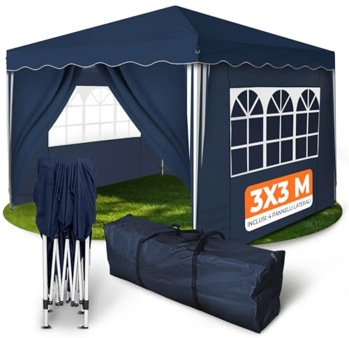 Kronenburg Faltpavillon wasserdicht Dachmaß 3 x 3 m UV Schutz 50+ Pavillon in Blau mit 4 Seitenteilen