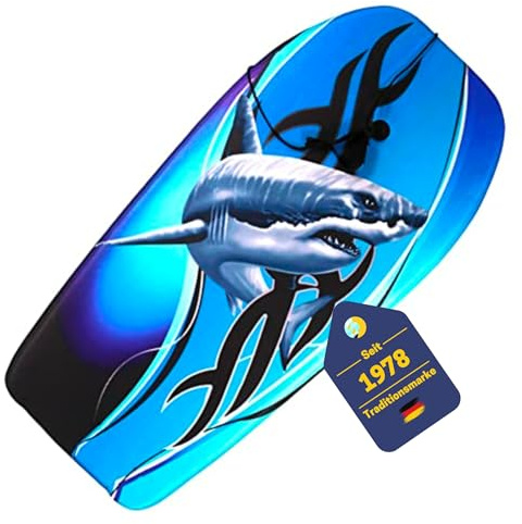 BEST SPORTING Bodyboard Kinder – Leichtes Surfbrett für Strand, Meer & Schwimmbad | 92 x 46 x 5 cm | In verschiedenen Designs | Inkl. Leash für sicheren Halt (Shark)
