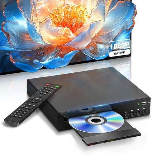 Kompakter DVD-Player mit HDMI-Anschluss, Full HD 1080P DVD CD Player für TV-Unterstützung NTSC/PAL-System, integrierter USB Anschluss, Region Free DVD Players kompatibel mit Smart TV/Sound System
