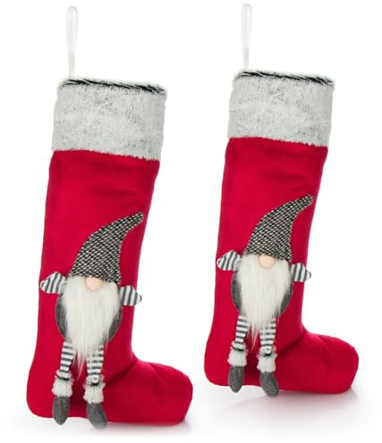 com-four® 2X Premium Weihnachtsstrumpf XXL, roter Nikolausstiefel | Weihnachtssocke als Dekoration zum Aufhängen - Nikolausstrumpf 55 x 30 cm