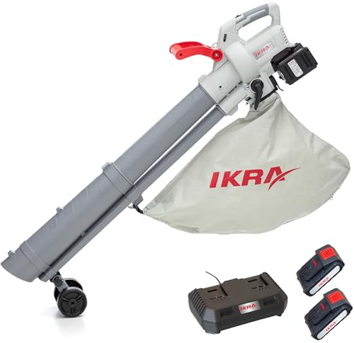IKRA 3in1 Laubbläser Laubsauger IALS 2-20 inkl. 2 Akku 20V & Ladegerät | Wahlschalter für Saug- und Blasfunktion, bis zu 210 km/h, inkl. Fangsack 45l & Schultergurt, 20V-Akku-Familie von IKRA