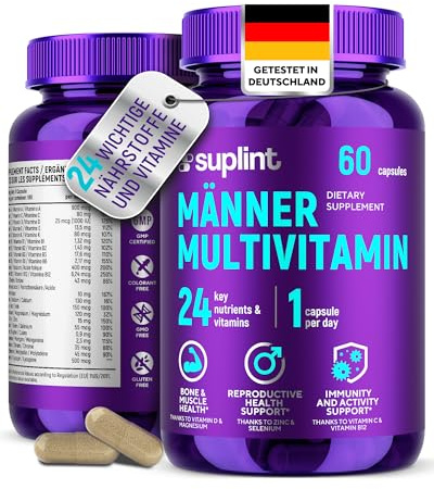 Multivitamin für Männer - 60 Kapseln für 60 Tage - Vitamin Komplex A-Z & Mineralstoffe wie Zink, Magnesium, Und Mehr - Hochdosierte Tabletten Multivinamine A, C, D, E, B6, B12, K