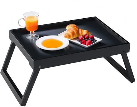 Betttablett Tisch mit klappbaren Beinen, Bambus Frühstück im Bett Essen, Servieren oder Verwendung als Serviertablett, Laptop-Schreibtisch, Snack-Tablett (Schwarz)