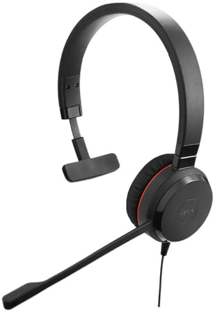 Jabra Evolve 20 SE Mono Headset – Microsoft Teams zertifizierte Kopfhörer für VoIP Softphone mit passivem Noise-Cancelling – USB-A Kabel mit Anrufsteuerung – schwarz