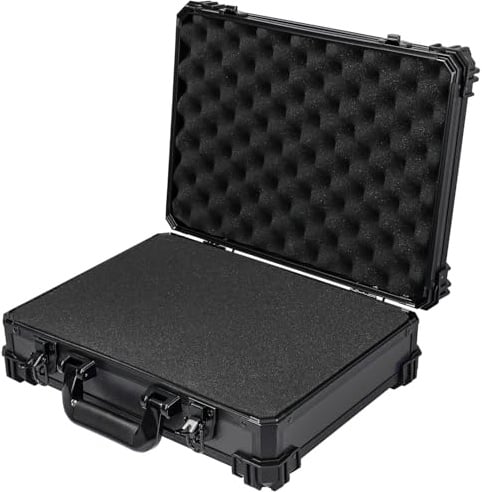 HMF 15502-02 Transportkoffer mit Rasterschaumstoff, Universalkoffer | 39 x 29 x 12 cm | Schwarz