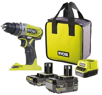 RYOBI 18 V ONE+ Akku-Schlagbohrschrauber R18PD2-242S mit 2-Gang-Getriebe und 40 Nm Drehmoment, inkl. 2 Akkus und Ladegerät in Tasche