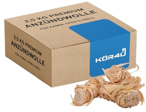 kör4u Anzündwolle 2,5kg, Bioanzünder in Wachs getränkt mit 10 Minuten Brenndauer, Kaminanzünder - Holzanzünder, Grillanzünder, Holzkohle - Ofenanzünder, Kaminholz, Holzwolle