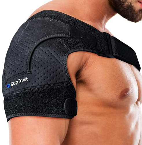 Suptrust Schulterbandage für Damen & Herren – Verstellbare Schulterstütze aus atmungsaktivem Neopren, Stabilität & Komfort bei Sport und Alltag, One Size, Schwarz