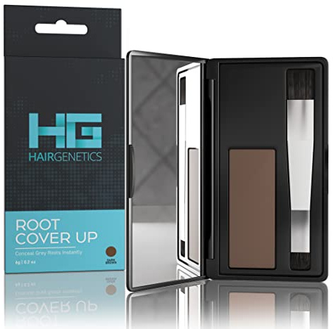 Hair Genetics Ansatzpuder - Graue Haare Abdecken, Haaransatz Puder Zum Kaschieren, Sofortige Natürliche Abdeckung, Einfache Anwendung, Integrierter Spiegel, Für Männer Und Frauen, (Dunkelbraun)