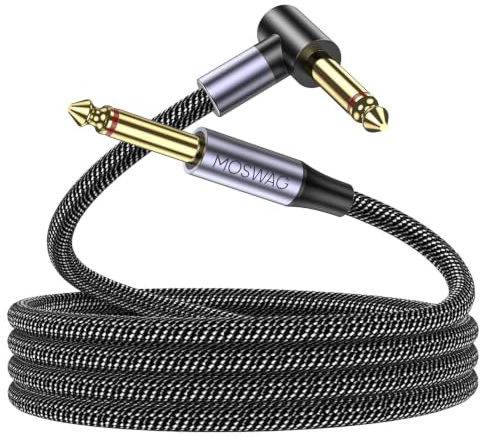 MOSWAG E Gitarren Kabel 3M, Elektrisches Instrumentenkabel, 90 Grad Bass AMP Cabel, 6,35mm TS Gitarrenverstärker Kabel Kompatibel Bassgitarre, Elektro, Bass, Verstärker