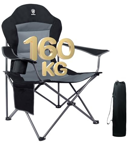 EVER ADVANCED Luxus Campingstuhl Faltbar 160KG Belastbar Ultragroß mit Hoher Rückenlehne, Bequemer Klappstuhl mit Seitentsche & Getränkehalter für Camping Garten Balkon Anglen, Gartenstuhl Angelstuhl