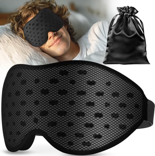 Umisleep Atmungsaktive Schlafmaske für Herren Frauen, ultraleicht Komfort | Belüftetes Mesh gegen Schwitzen für Seitenschläfer, 100% Verdunkelung, Druckfreie 3D Schlafbrille für Reisen, Schwarz