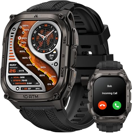 KOSPET Tank M4 GPS Smartwatch Herren-Komplettes Edelstahlgehäuse, Globale Offline-Karten & 6 Satelliten-System, 100 m Wasserdicht, 45 m Freitauchen, 1,96 AMOLED-Display Outdoor (Schwarz)