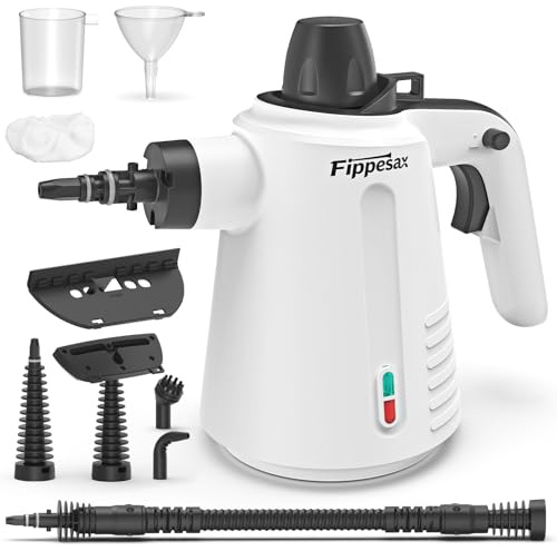 Handdampfreiniger, 350 ml, 3,5 bar Handdampfreiniger mit 9 Zubehörteilen Chemiefreier Dampfreiniger für den Hausgebrauch auf Böden, Teppichen, Fenstern, Möbeln und in Küchen (Weiß)