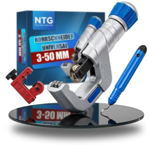 NTG Rohrschneider Set (3-50 mm) mit großem und kleinem Rohrschneider und Entgrater - Vielseitig für Edelstahl, Kupfer, Aluminium, Stahl oder Kunststoff - inkl. Entgrater -