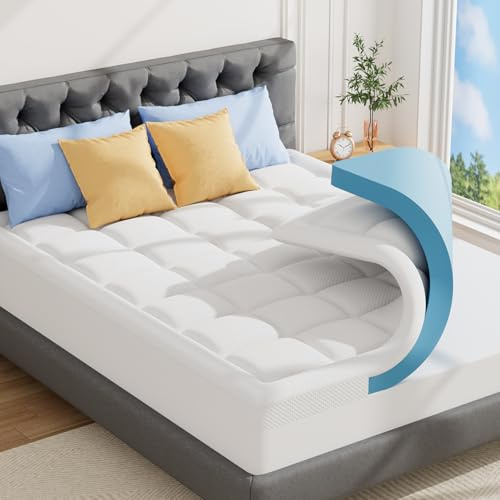 ABENE Matratzen Topper 140x200cm H3 Gel Memory Schaum Topper mit Waschbar Bambusfaser Bezug, 7cm Höhe Matratzentopper für Boxspringbett Komfortschaum Atmungsaktiv Druckverteilung（140cmx200cm, Weiß）