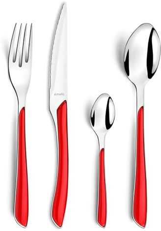 Amefa ECLAT Besteck Set Rot Essbesteck 24-teilig für 6 Personen Edelstahl rostfrei hochwertige Kunststoff-Griffschalen spülmaschinenfest Besteck Set 6 Personen Campingbesteck