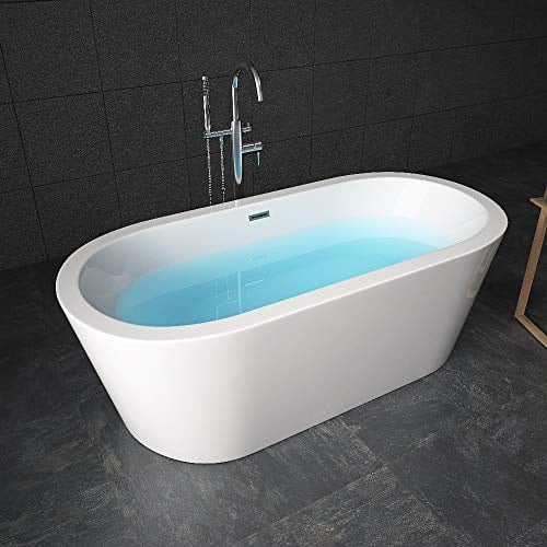 Tronitechnik® Freistehende Badewanne PIPERI Maße ca. 168 x 80 x 60cm Wanne - Füllmenge 210 Liter, aus Acryl mit Siphon/Ablaufgarnitur und Überlaufschutz in weiß Luxus Badewanne im Nostalgielook