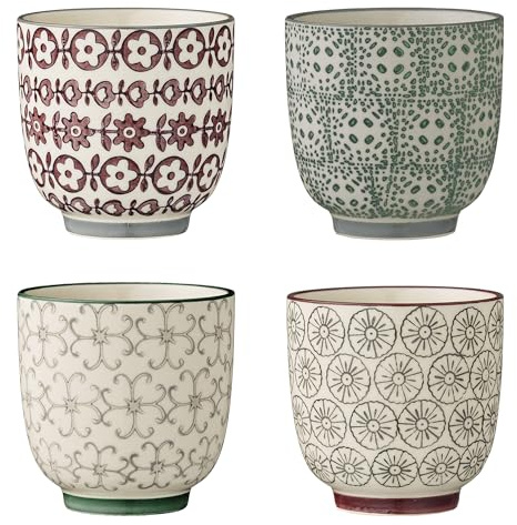 Bloomingville Karine Becher 4er-Set – 150  ml handgefertigte Steingut-Tassen im skandinavischen Design, bunt glasiert, spülmaschinen- & mikrowellengeeignet, ideal für Kaffee & Cappuccino