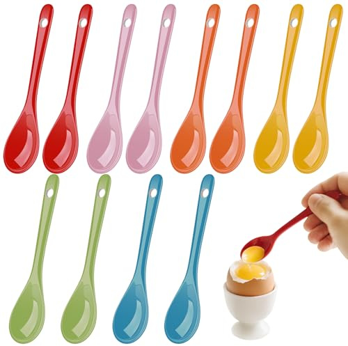 Ferenando 12 Stück Eierlöffel Porzellan Bunt 12cm, Keramik Löffel | Keramiklöffel Klein, Porzellanlöffel Mini, Dessertlöffel, Marmeladenlöffel, Keramik Löffel für Tee, Kaffee, Honig, Joghurt